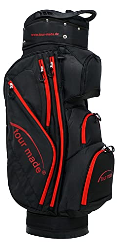 Tour Made ultralight Golfbag Cartbag I nur 2kg I 14fach durchgehende Unterteilung I Golf Bag Golftasche Herren & Damen (schwarz-rot)