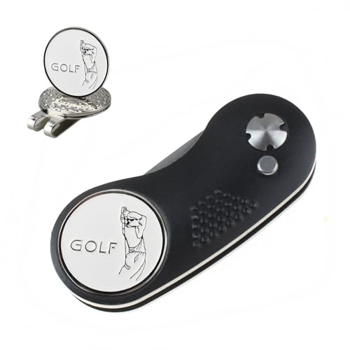 Kofull Golf Pitchgabel +2 Ball Marker+ 1 hat Clip Pitchgabel Switchblade Golf Grün Reparatur Gabel tragbar und klappbar Pitch - 1 Stück Schwarz