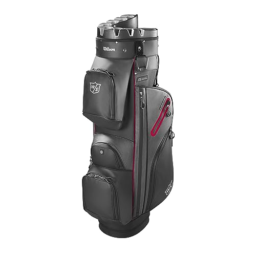 Wilson Staff Golftasche, i Lock Dry Cart Bag, Trolleytasche, 14 Fächer für diverse Golfschläger, Schwarz/Rot