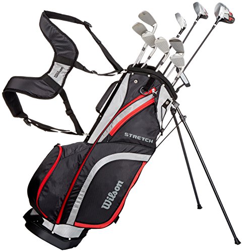 Wilson Anfänger-Amazon Exclusive Komplettsatz, 10 Golfschläger mit Carrybag, Herren, Linkshand, Stretch XL, schwarz/grau/rot, WGG157550