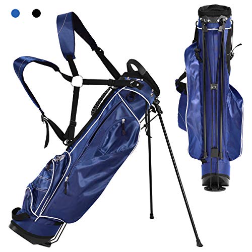 COSTWAY Golfbag, Golf Stand Bag mit Standfüßen, Regenhaube & 4-facher Unterteilung, tragbare Pencil Bag mit Kopfteil & Tragegurt, leichte Golftasche für Damen & Herren (Blau)